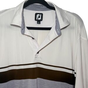 FootJoy ProDry Stretch Lisle Golf Polo L White/Gray‎ Heather Colorblock Stripe